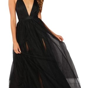 Black Maxi V Neck Cocktail Party Dress Sz M